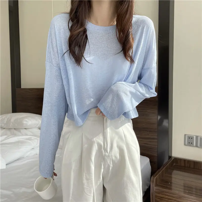 Long Sleeve T-shirt Women Summer Solid Korean Style Comfort