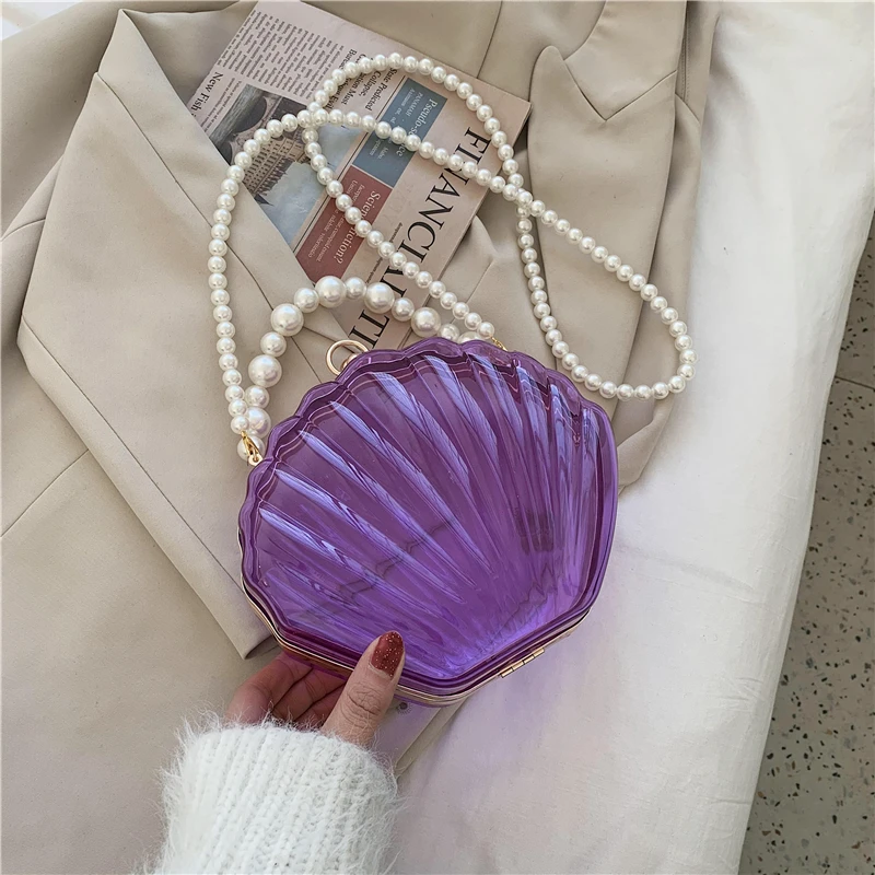 Transparent Acrylic Shell bag 2022 Fashion High quality PVC Women's Designer Handbag Pearl strap Shoulder Messenger Clutch Bag 