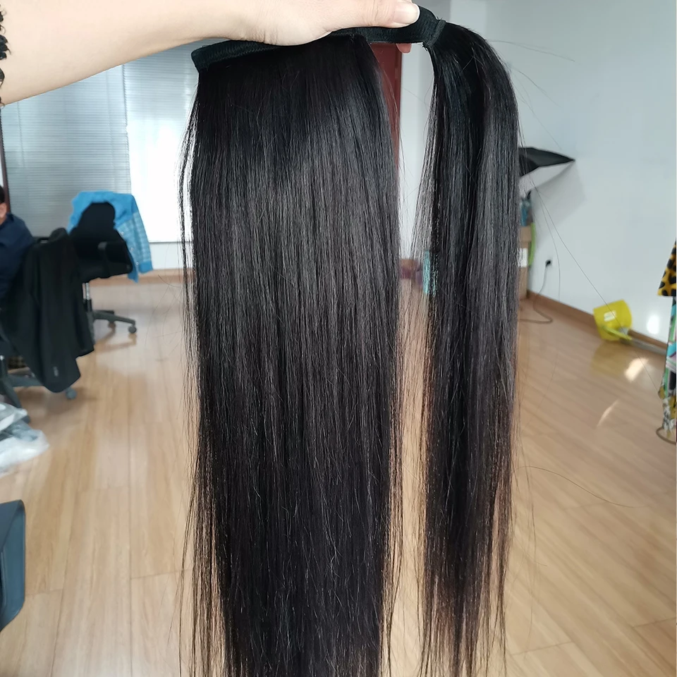 랩 어라운드 포니 테일 인모 브라질 스트레이트 포니 테일 레미 헤어 클립 여성용, 포니 테일 익스텐션, 120g