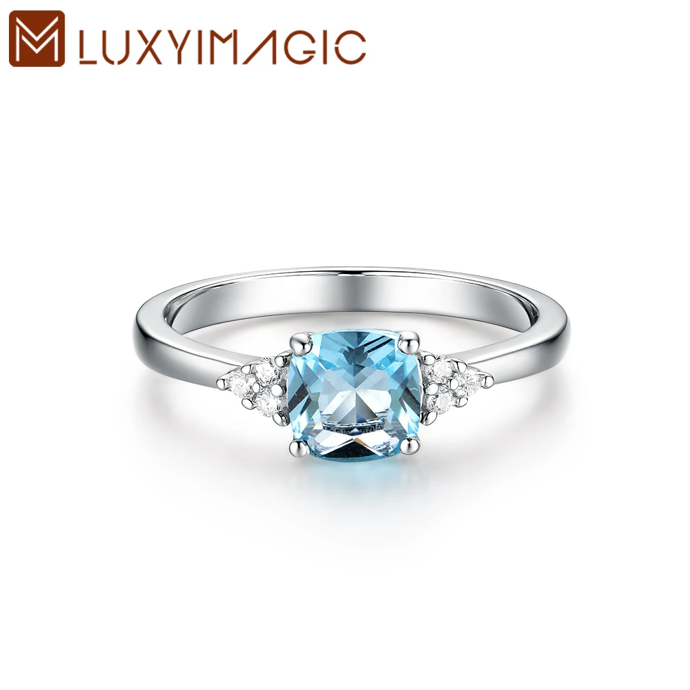 Luxyimagic Nano Aquamarine Rings for Women Silver 925 Jewelry Gemstones Birthstone Wedding Engagement Anniversary Gift for Her Silver Ring Silver Rings