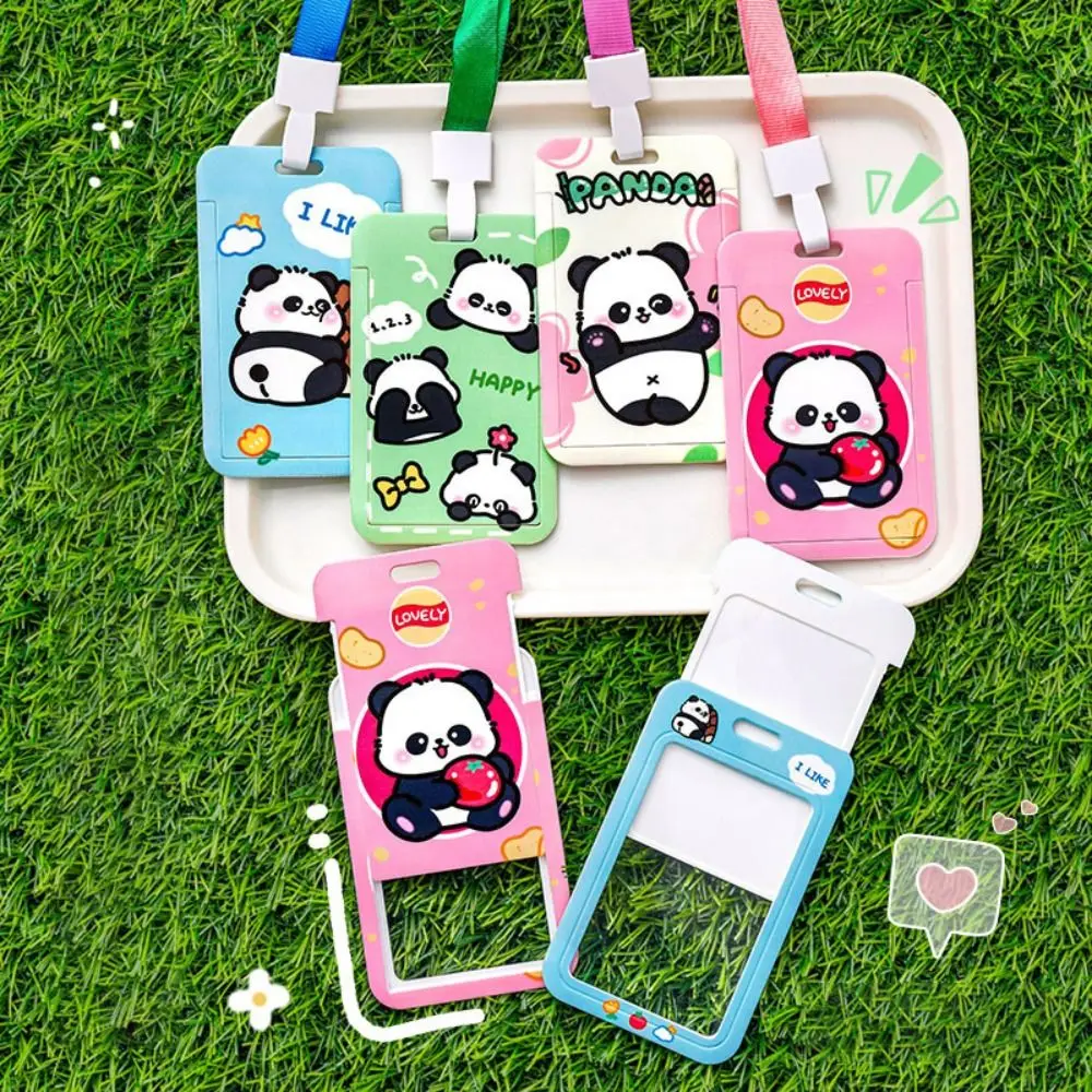 

Cute Panda Printing Card Cover Lanyard Card Holder Strap For Students Cards Bus Bank ID Meal Cards Protectors Cover