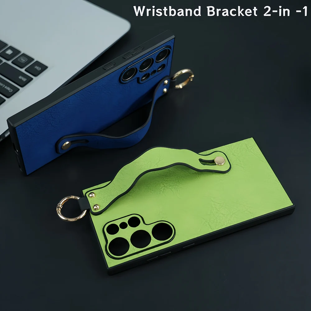 Luxury Wave Wrist Strap PU Leather Shockproof Case - Fashion Back Cover