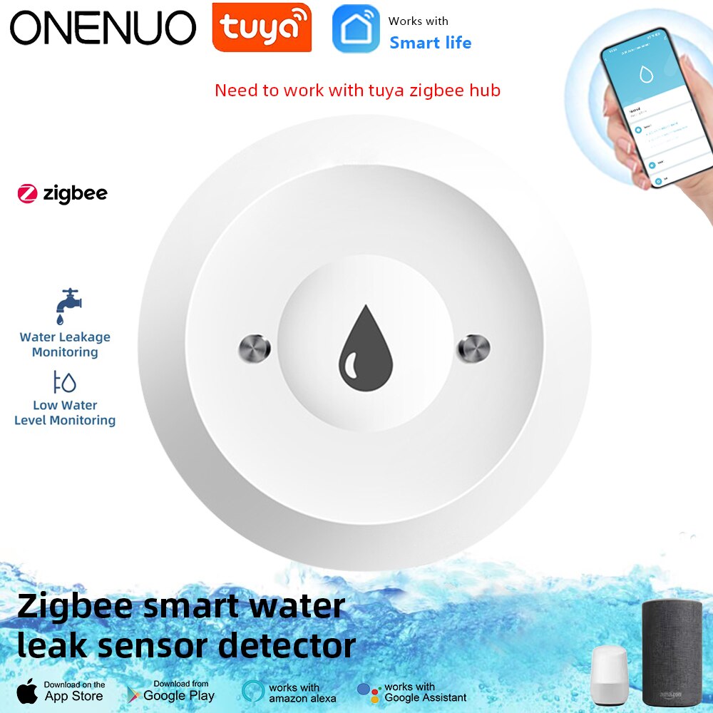  ONENUO Tuya ZigBee WiFi Smart Water Sensor Leak Detector Flood Water Leakage Alarm Smart Life Control Work With Zigbee Gateway 