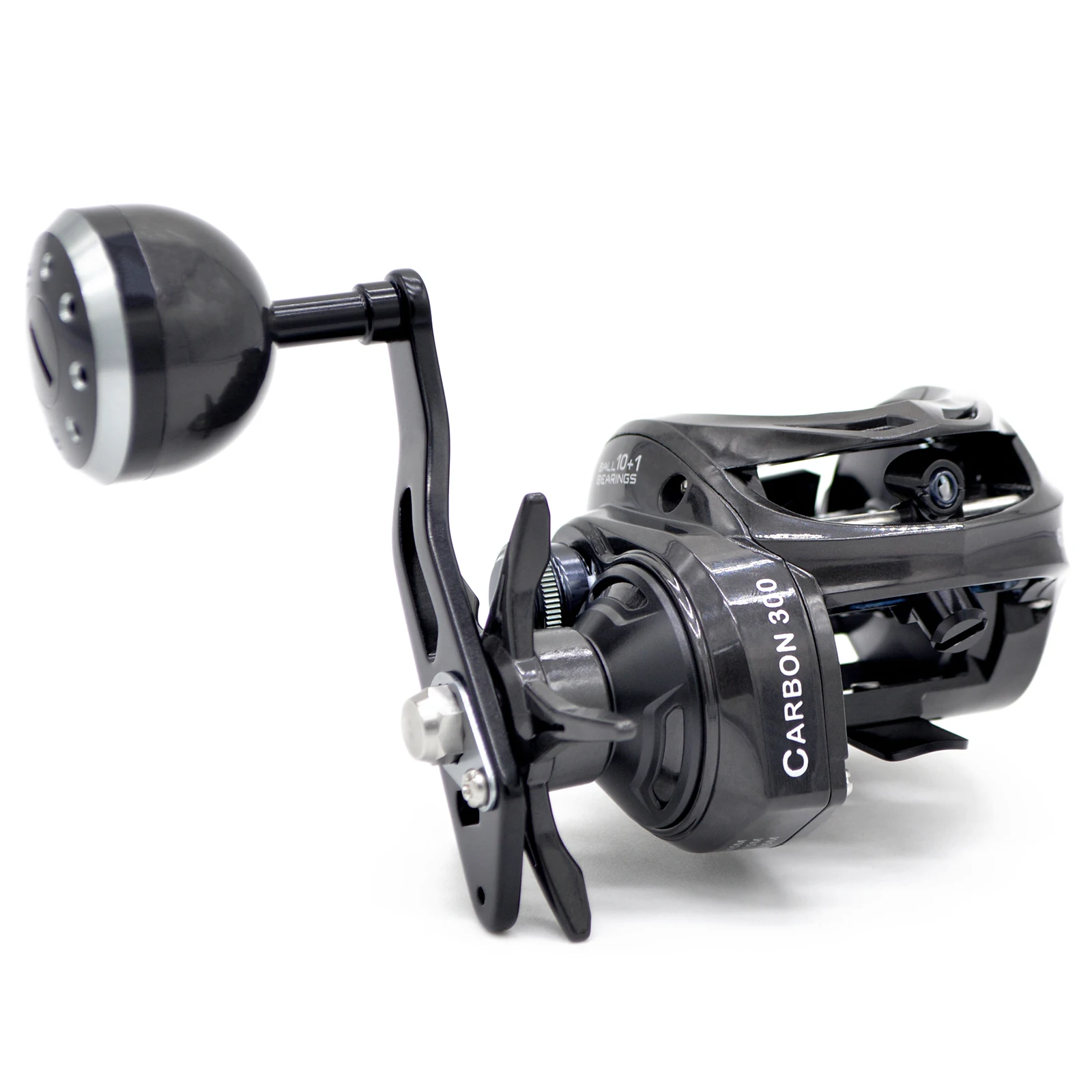 CAMEKOON Size 350 Low Profile Baitcasting Reel with Extra Dual Handle 15KG  Drag 9+1 Bearings Carbon Body Saltwater Jigging Coil