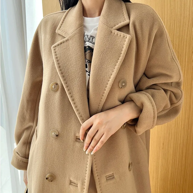 101801 High Quality Women Coat Winter Women's Jacket 10% Cashmere 90% Wool Classic Camel High-End Wool Coat New