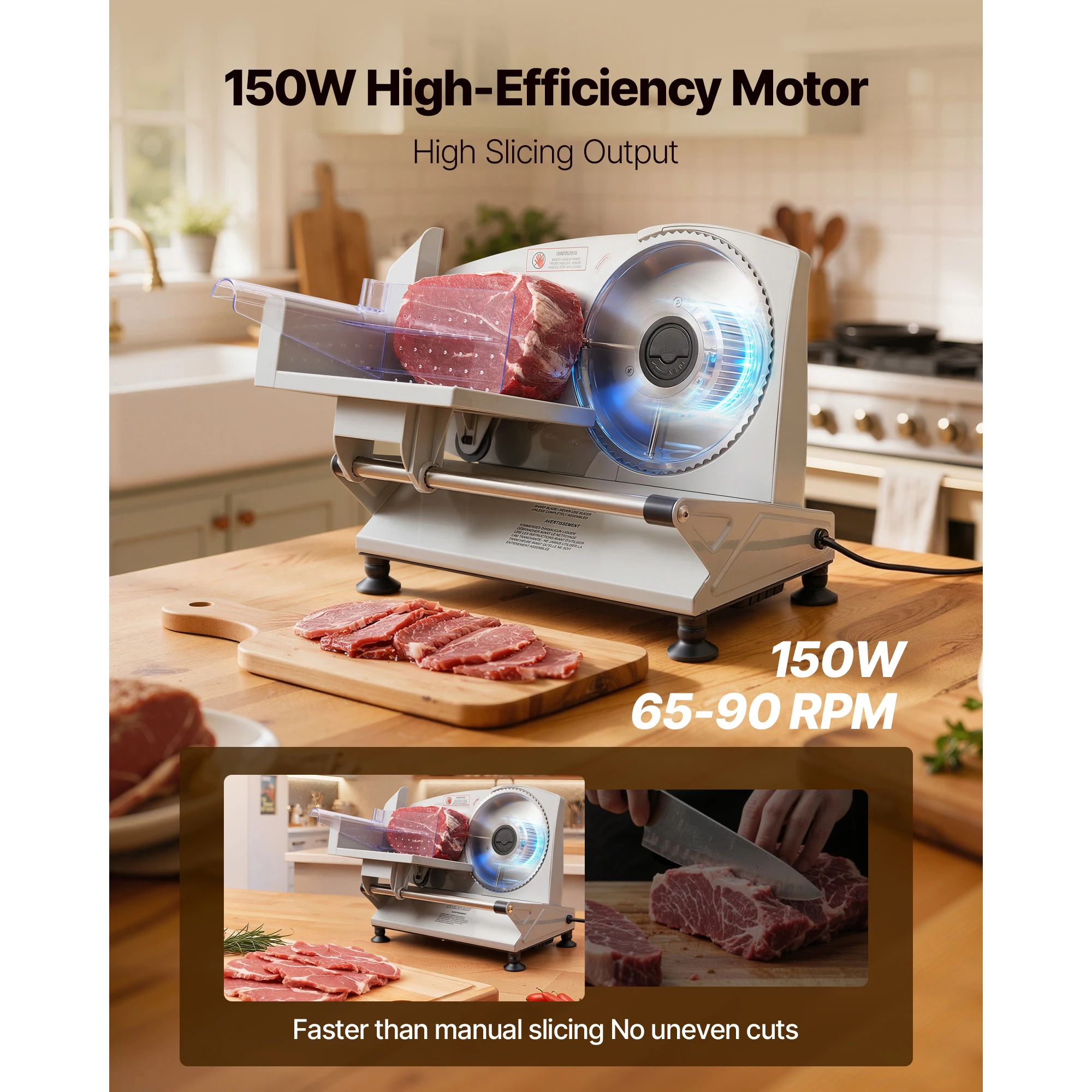 SucceBuy 6.7-8.7inch Meat Slicer Electric Deli Slicer Machine with two SUS420 Blades Food-Slicer for Meat Ham Baguett, Steak 3