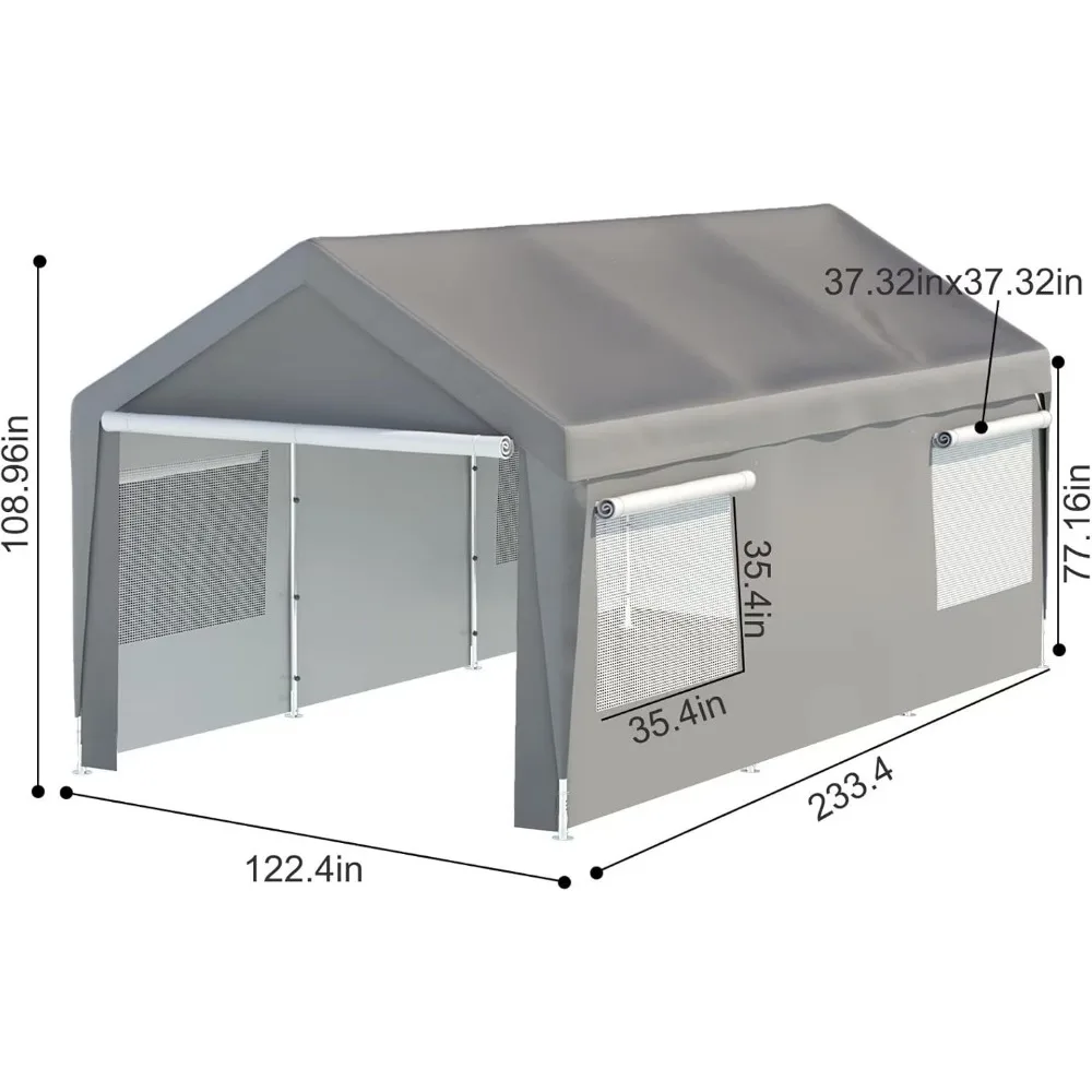 Outdoor Garage 13'x 25' Heavy Duty Car Port Roll-up Sidewall and Ventilated Windows with Removable Sidewalls,Portable