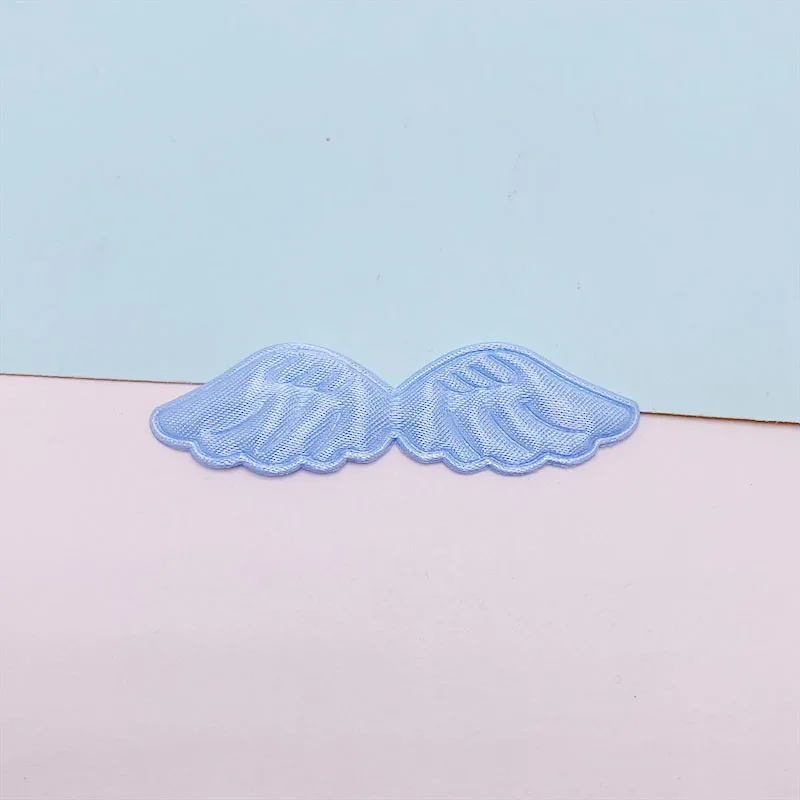 70pcs 6*1,6 cm Satin Engel Flügel gepolsterte Applikationen für Baby kleidung Socken hut Nähen DIY Kopf bedeckung Haars pange Bogen Zubehör Patches – Detail 9