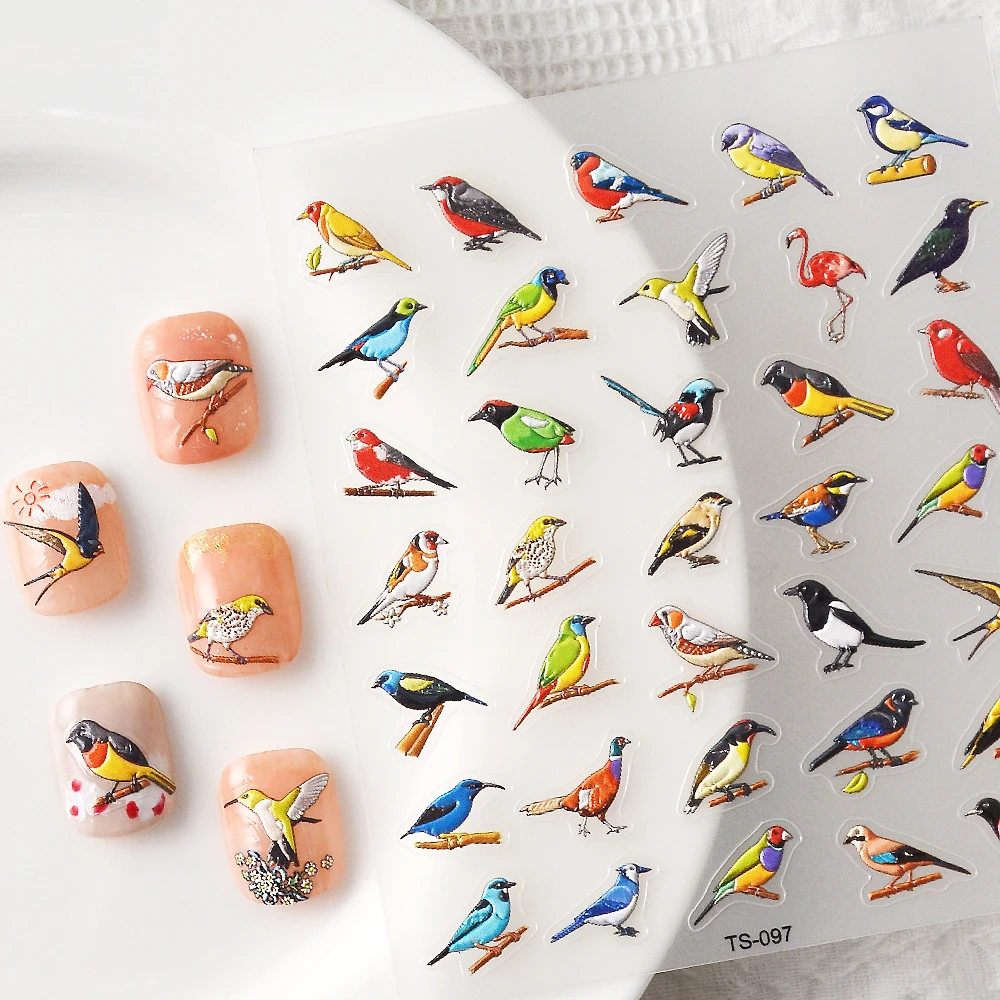 Ts097 Magpie Birds 5d Nail Stickers Nail Sliders For Woman Manicure