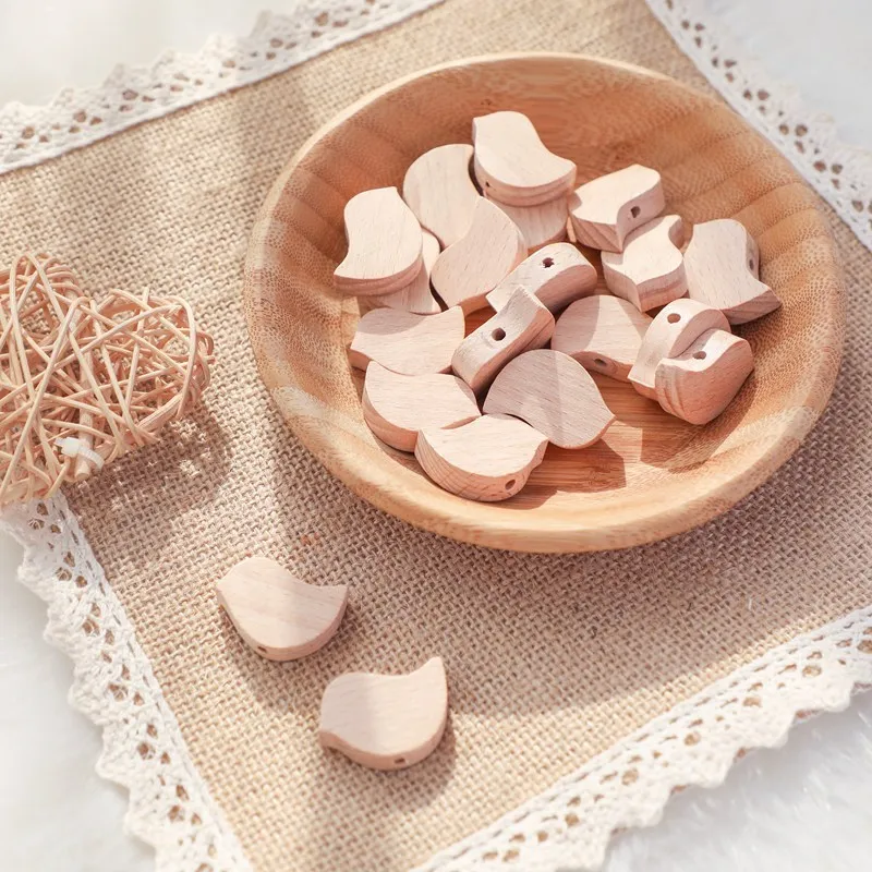 5/10pcs Natural Beech Wooden Beading Beads for Baby Teethers Heart DIY Necklace Pacifier Chain Crafts Jewelry Children Product