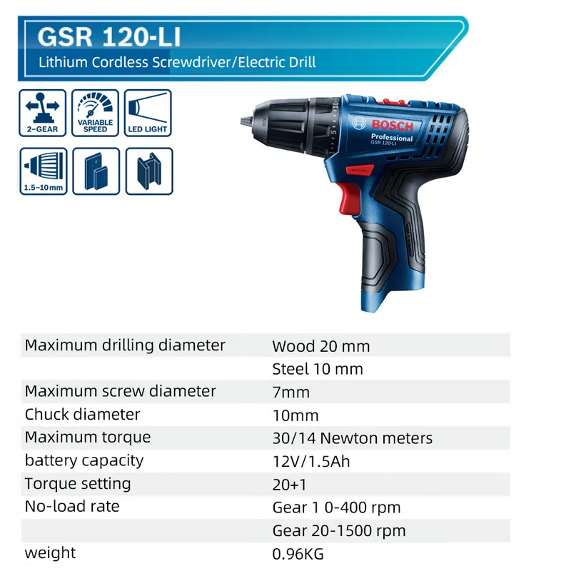Bosch Professional Cordless Drill GSR 120-LI 12V Multi-Function