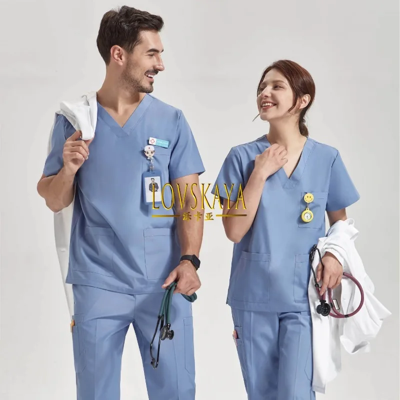 

Hospital Doctor Workwear Fabric Veterinary Surgical Outfit Ultra Light Scrub Set Medical Nurse Uniform Women Men
