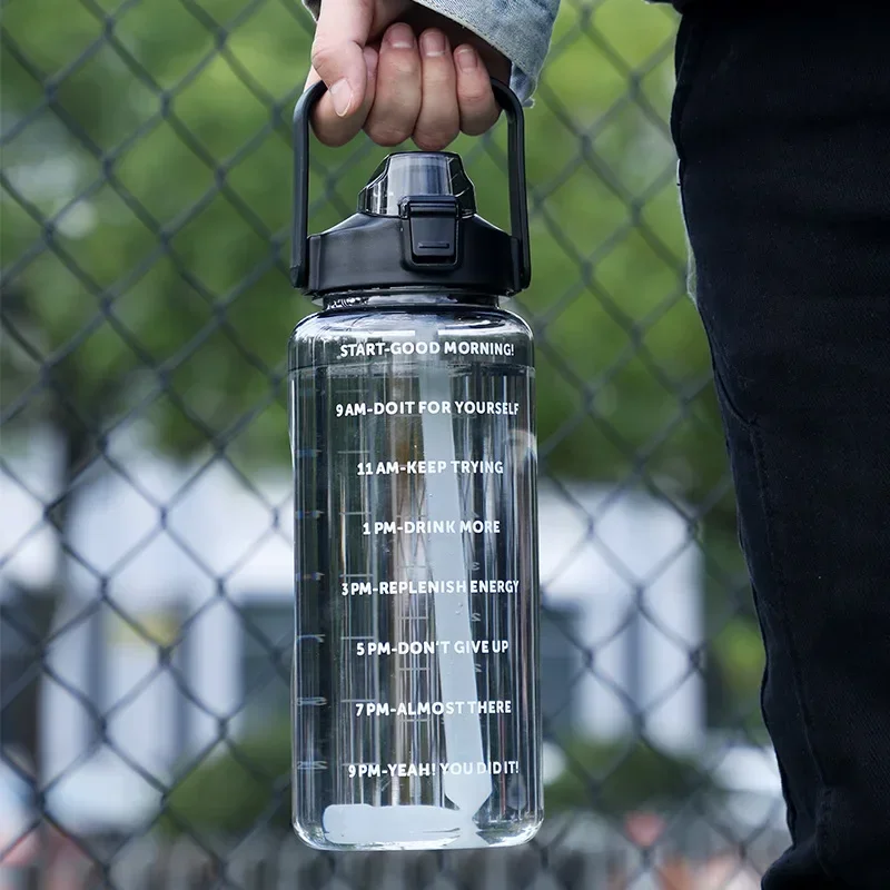 Water Bottle 2L Straw Water Bottle Large Capacity Sport Plastic Water Cup Portable Drink Bottle with Time Marker Sports Fitness Drinkware with water bottle,sports water bottle,sports bottle,plastic water bottle,plastic cup