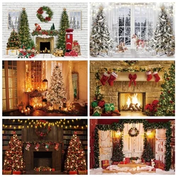 Photocall Christmas Backdrop Window Santa Claus Fireplace Baby Portrait Party Photography Background Photozone Photo Shoot Props