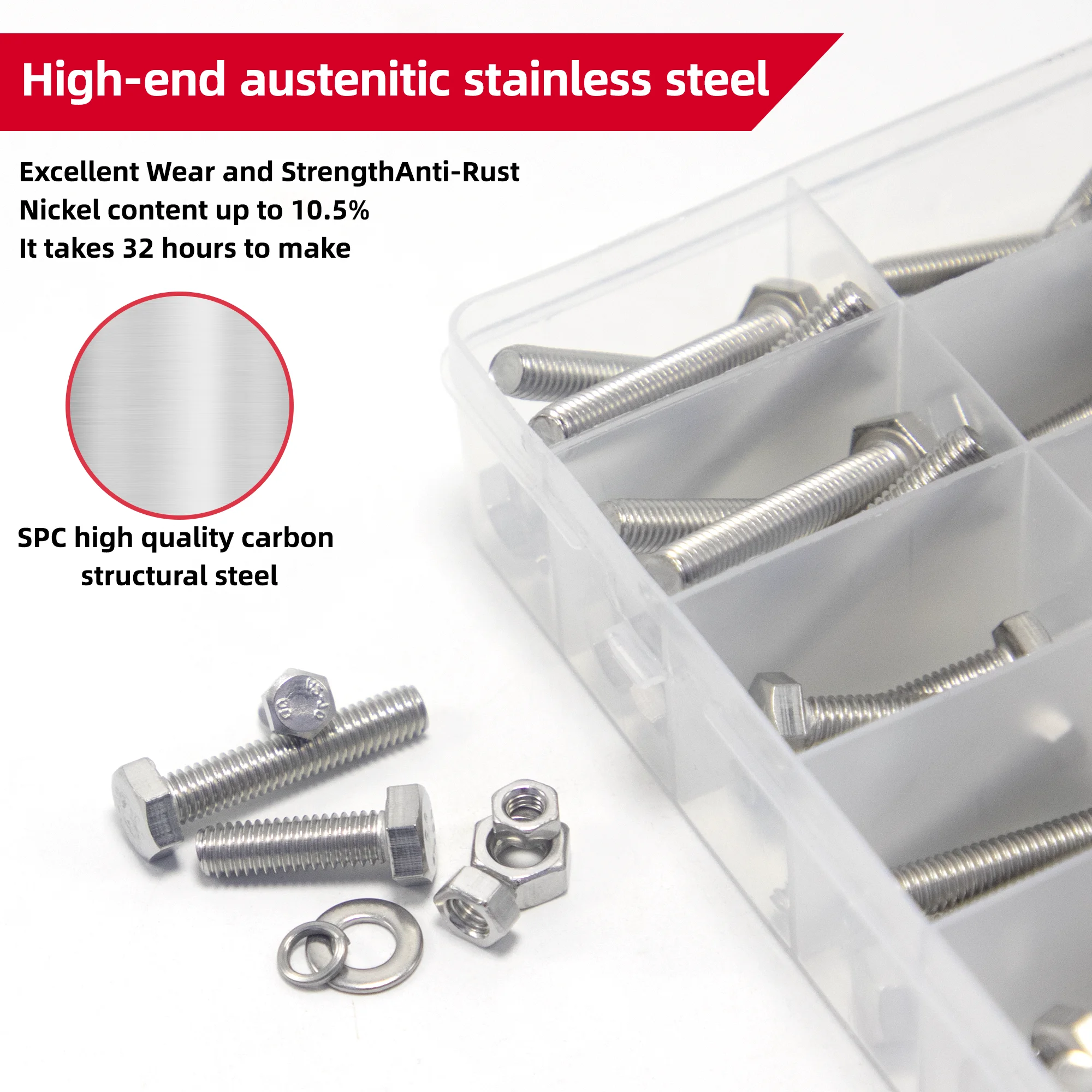 640pcs M4 M5 M6 Heavy Duty Bolts and Nuts Assortment Kit, 304 Stainless Steel, Includes 13 Most Common Sizes