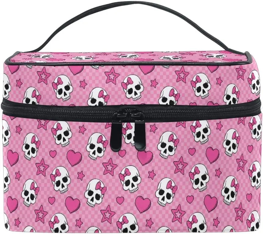 Makeup Bags Pink Skull Girl Travel Makeup Organizer Bag Makeup Case