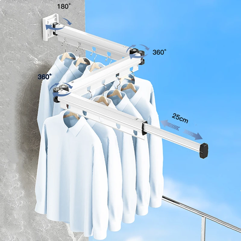 Wall Mounted Drying Rack Folding Clothes Hanger White Aluminum