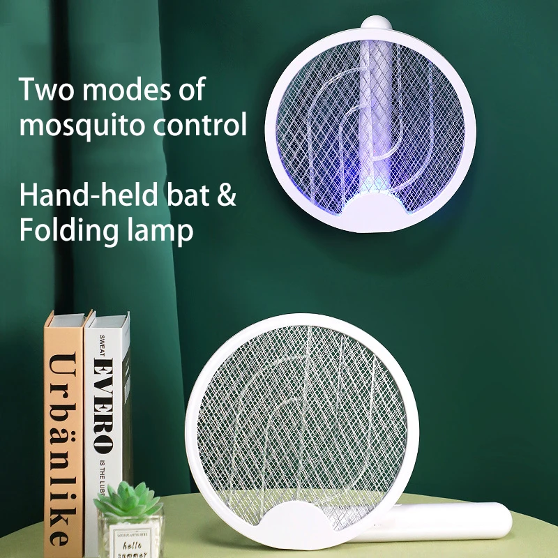 2 In 1 Foldable Electric Mosquito Killer Lamp 3000v Uv Light Usb Rechargeable Insect Racket
