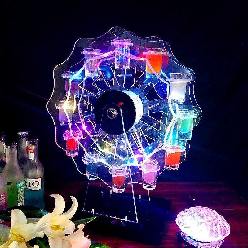 

Rechargeable LED Ferris Wheel Glasses Display Stand Serving Tray Carrier Shot Glass Holder Table Shelf Theme Party Decoration