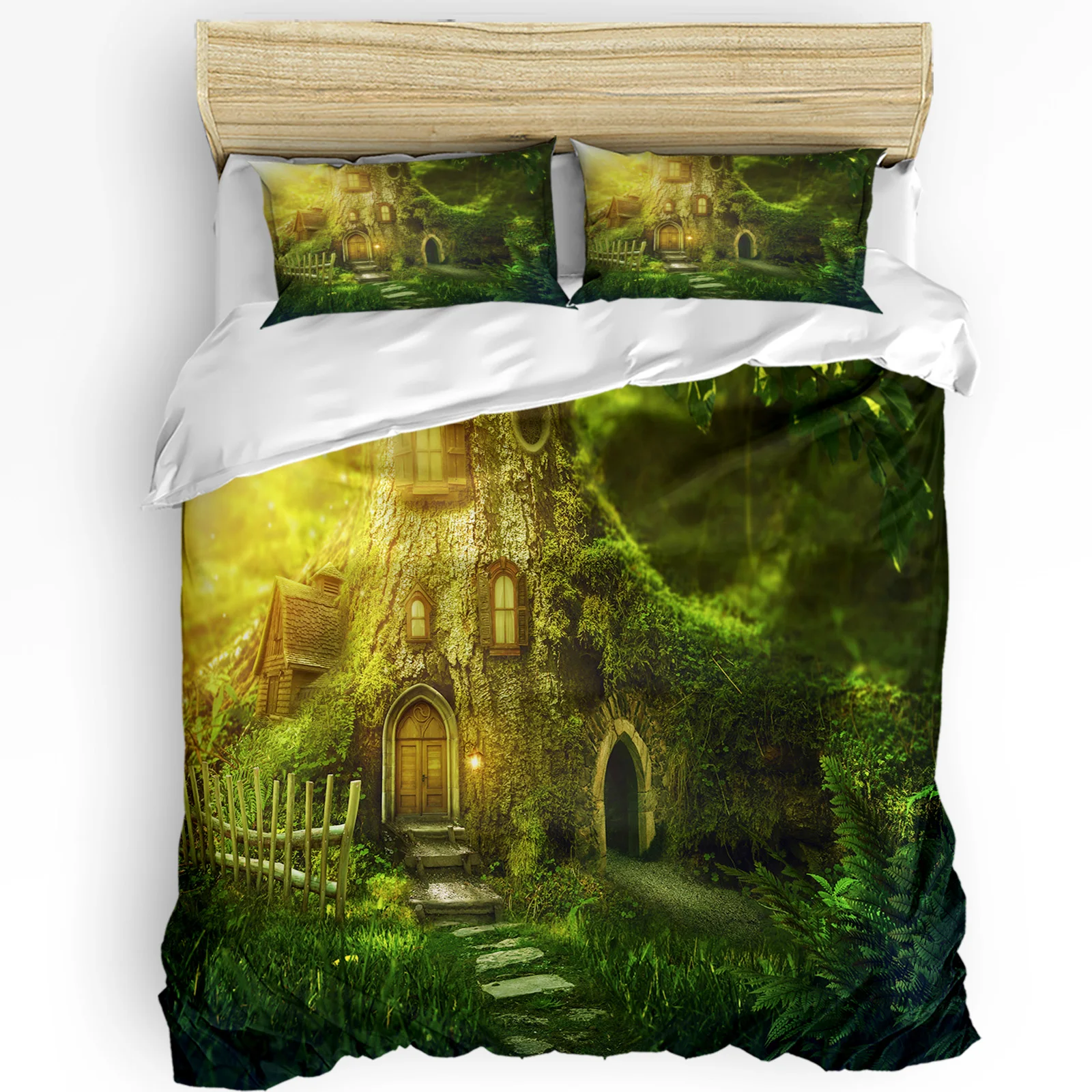 

Woods Cabin Nature Mystical Green Landscape Bedding Set 3pcs Duvet Cover Pillowcase Quilt Cover Double Bed Set Home Textile