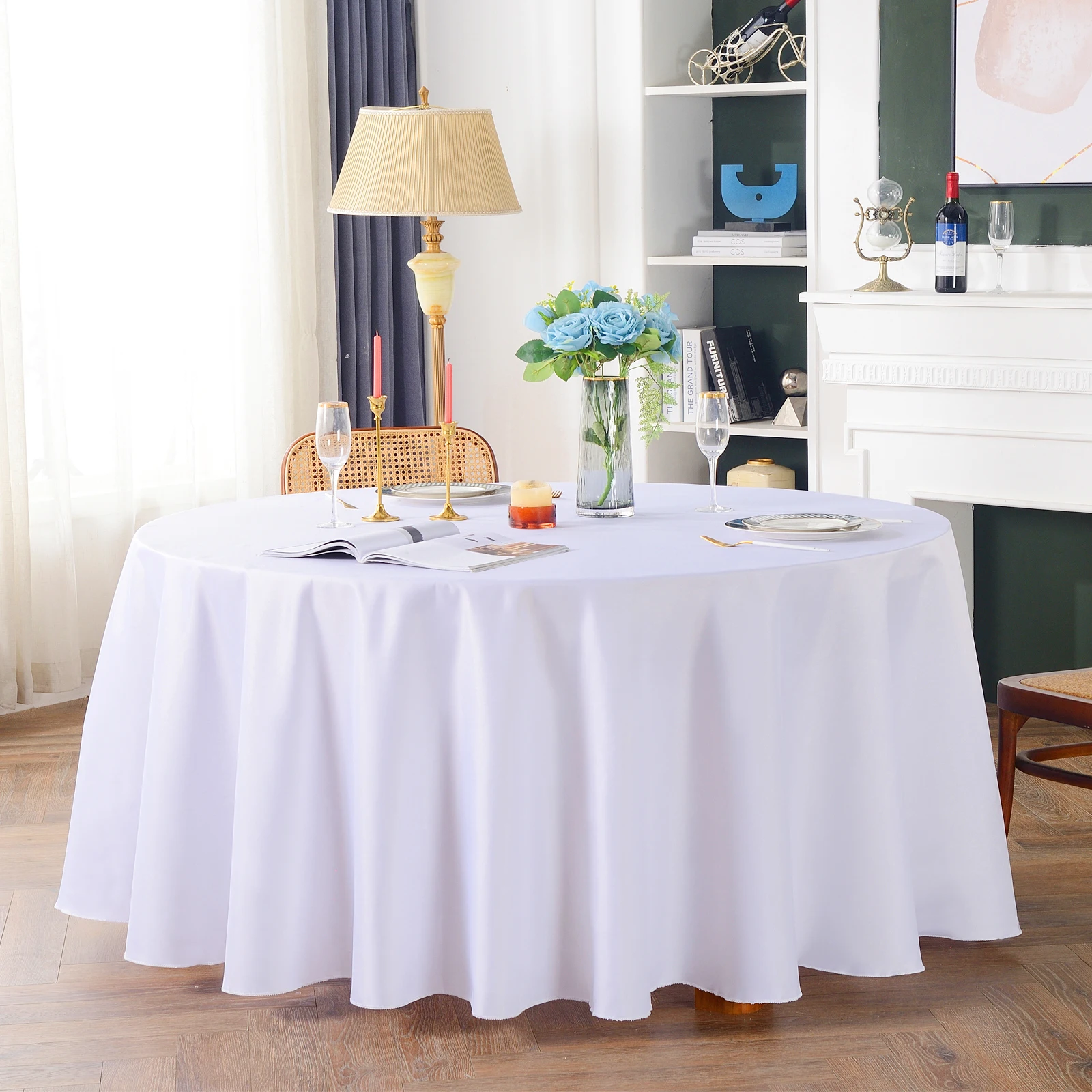 Table Cloth Round Tablecloths Wedding Pure White Table Cover Christmas Birthday Party Table Cloths for Events Home Dining Decor