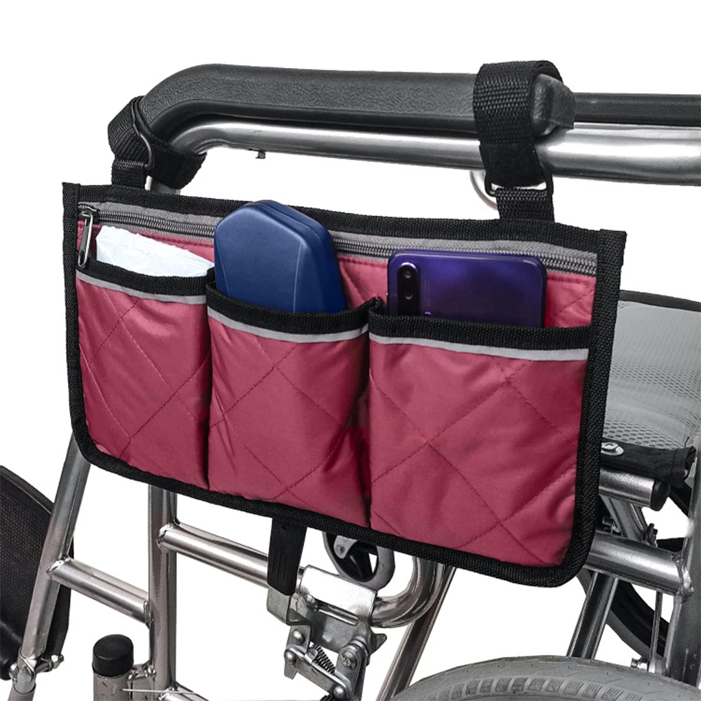 Wheelchair Side Bag Reflective Armrest Side Pouch Hanging Portable Storage Organizer