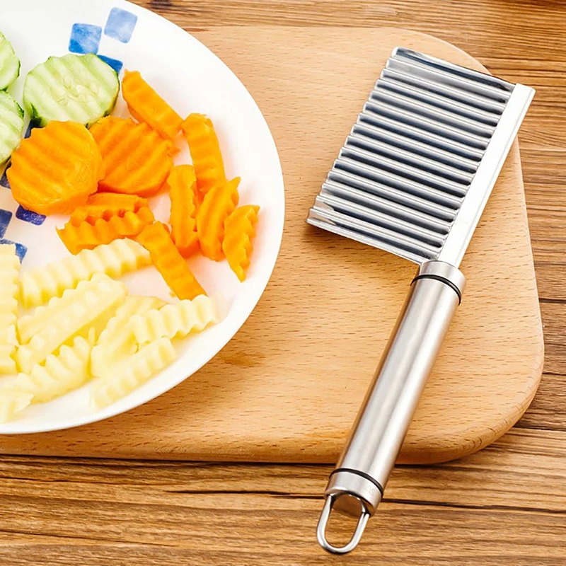 Potato slicer stainless steel potato chip crinkle cutter dough vegetable fruit wavy slicer knife French fry