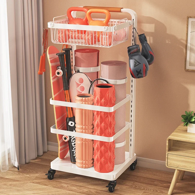 

Indoor Sports Fitness Equipment Storage Basket Movable Household Living Room Yoga Mat Organization Bins Adjustable Height