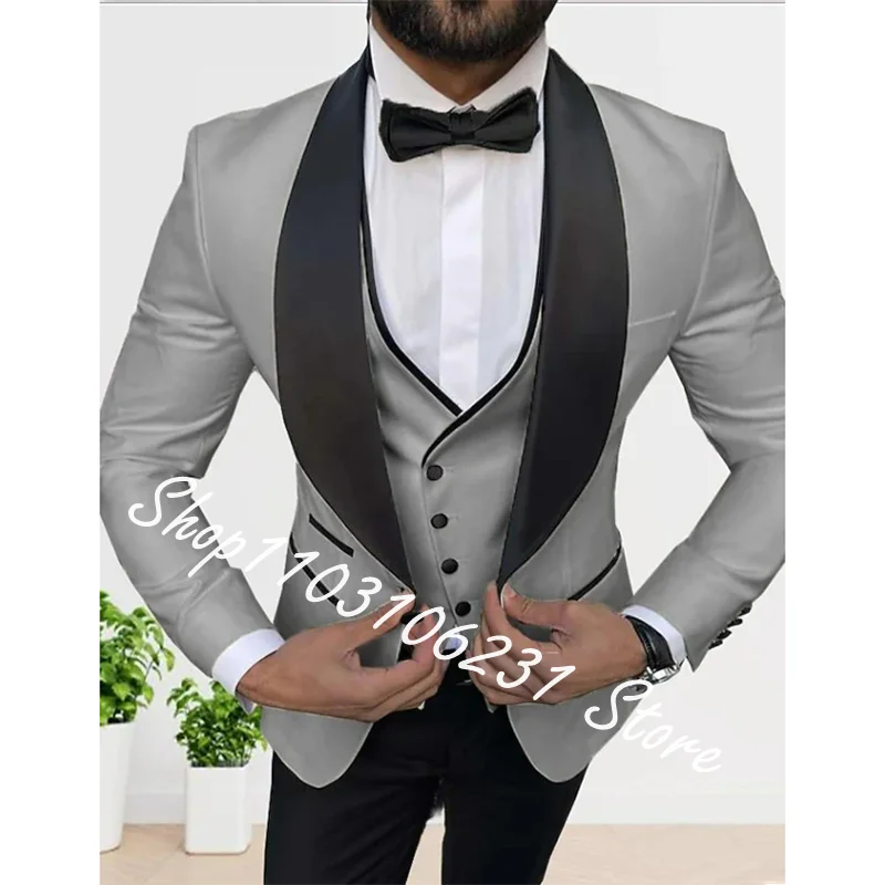 Champagne Classic Men Suits 3 Pieces Tuxedo Shawl Lapel Groomsmen Wedding Suits Fashion Men Jacket+Pants+Vest Trajes De Hombre
