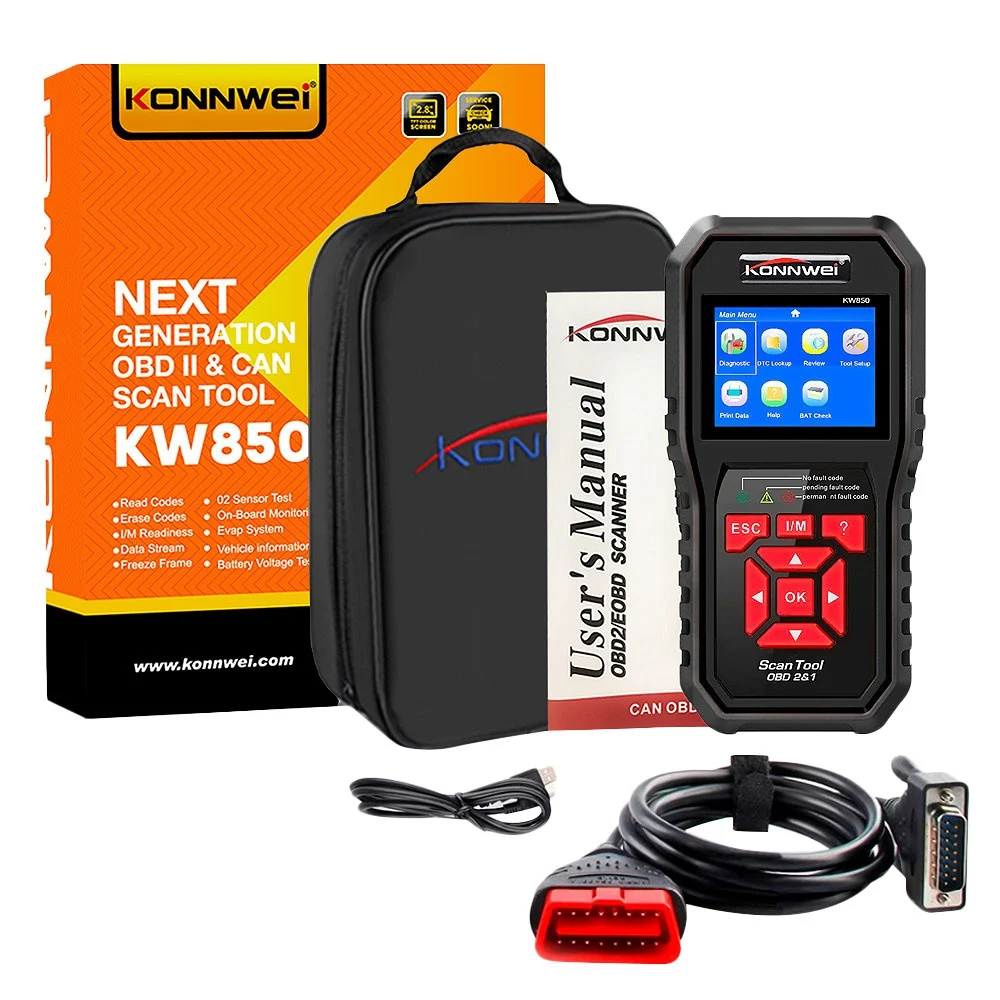 

KONNWEI KW850 OBD2 Auto Diagnostic Scanner Universal OBD Car Diagnostic Tool Check Engine Automotive Car Code Reader Black