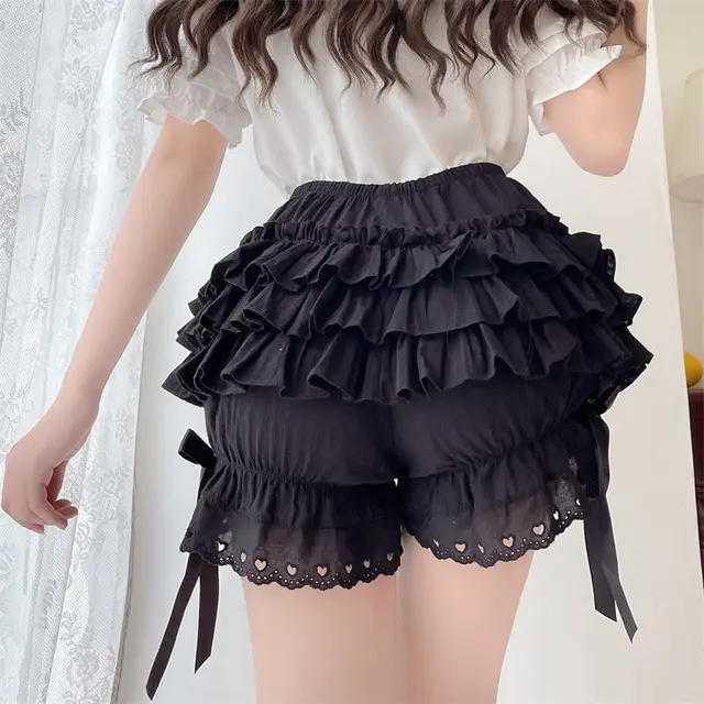 Cute Black and White Pleated Lolita Bow Knot Vintage Bloomers for Women - Image 5