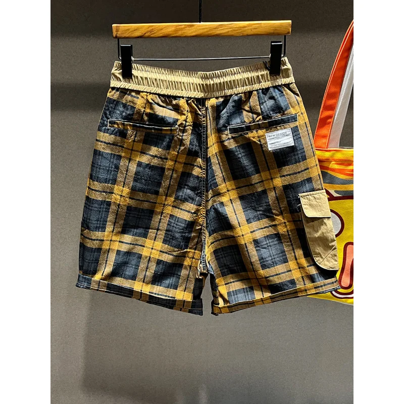 2024 New Summer Plaid Artistic Retro Japanese High Street Sports Casual Shorts Men's Loose Fashion Brand Shorts