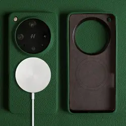 Magnetic Luxury Genuine Leather Wireless Charging Shockproof Case for OPPO Reno9 (Velvet Green 6211)