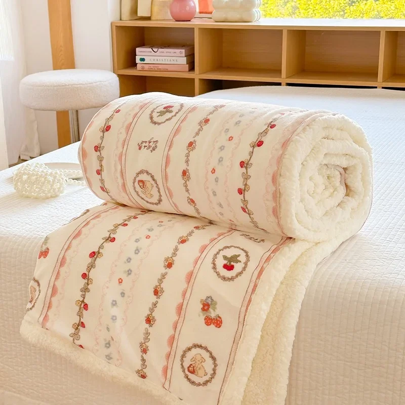 

Ins Autumn And Winter New Fabric Printing Thickening Milk Blanket Flannel Lamb's Wool Office Nap Double Blanket Sofa Blanket