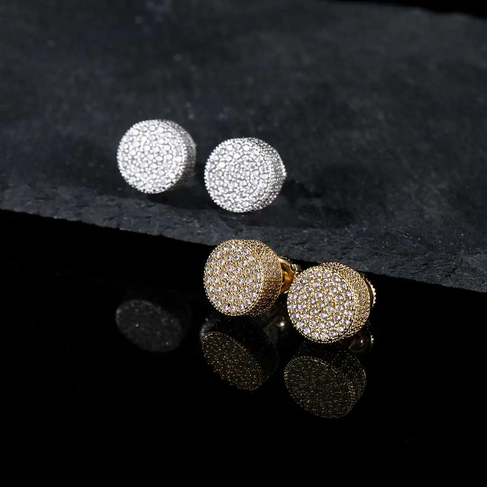 Rock Style Hip-Hop Jewelry Stone Earrings Cubic Zirconia Flat Cylindrical Screw Earrings For Men's And Women's Earrings