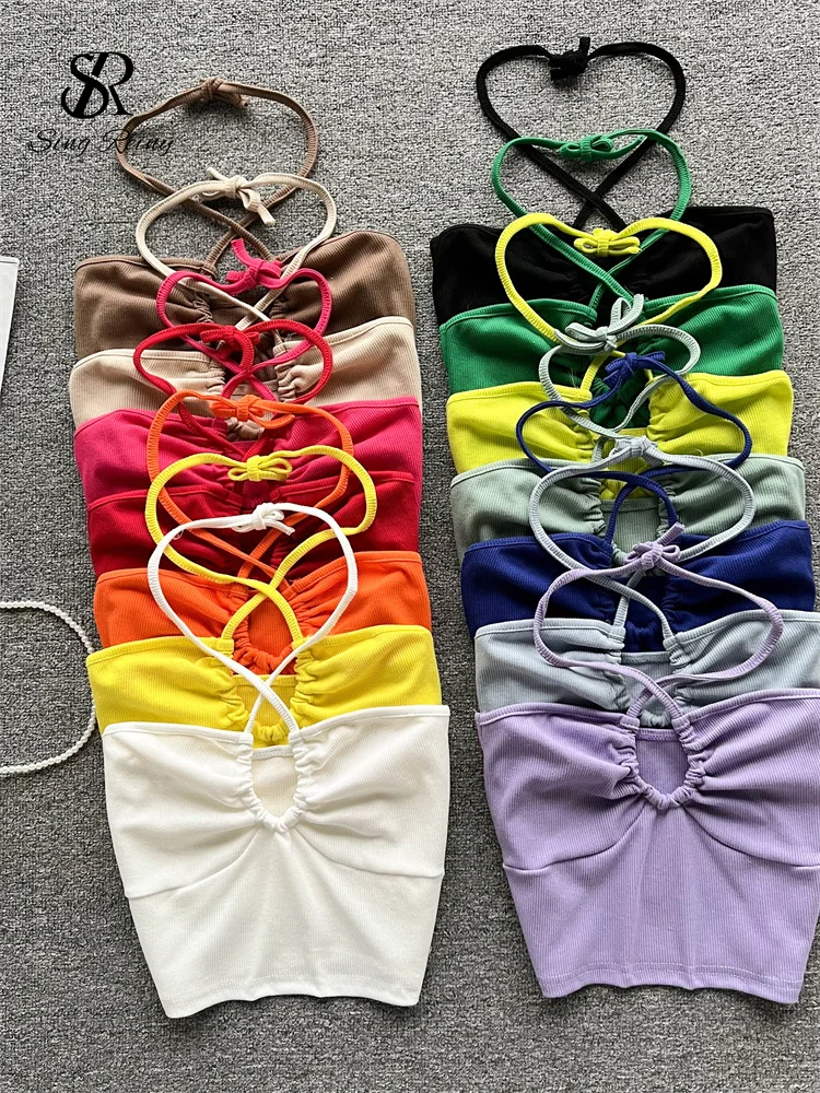 Sintiny – Camisole froncée à lacets pour femmes, Camisole de Style français Y2K, débardeur de plage décontracté, solide pour les vacances, 2022