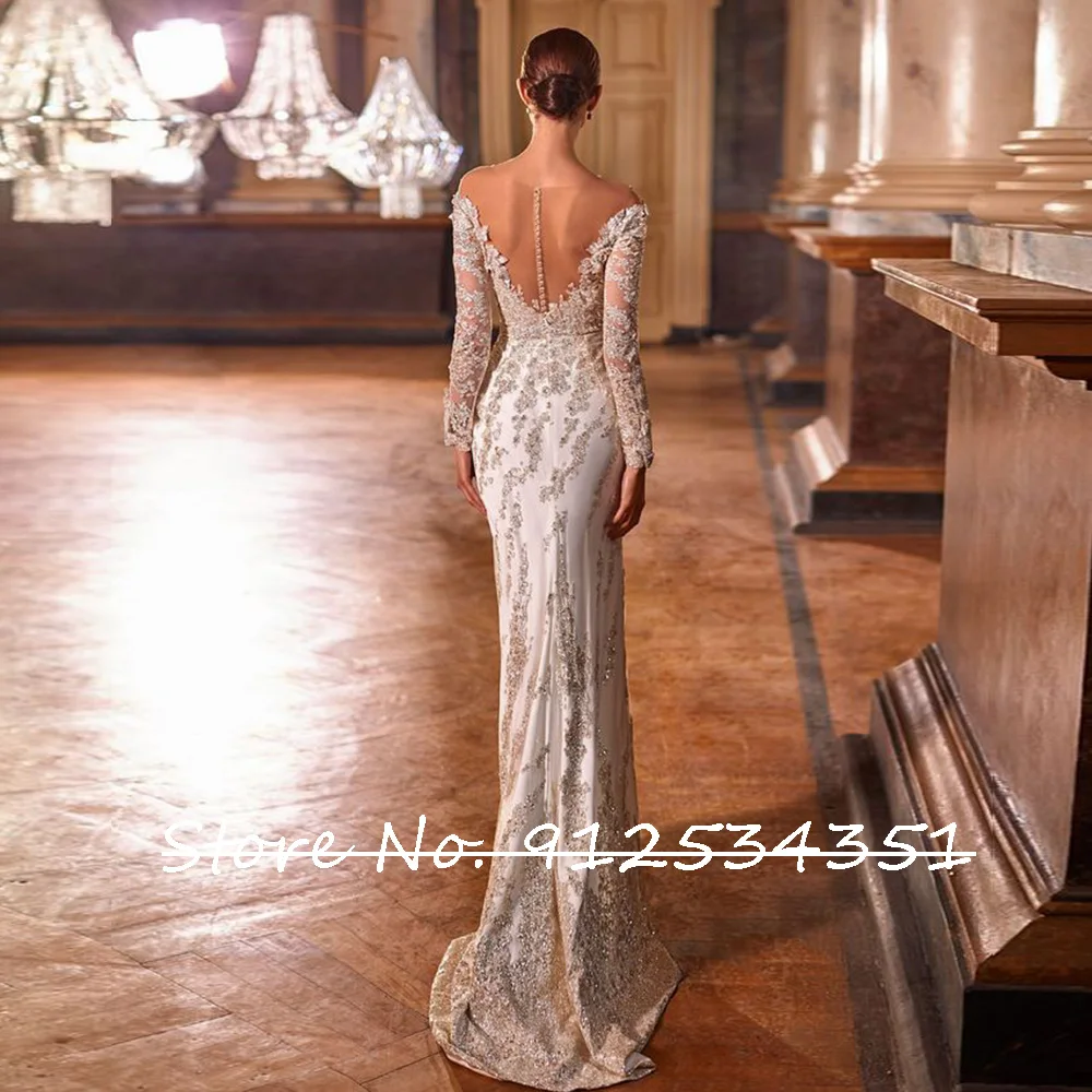 Customized Robe Mariee 2 in 1 Long Sleeve Ball Gown Wedding Dress Illusion Back Vestido De Novia Beading Appliques Gelinlik 4