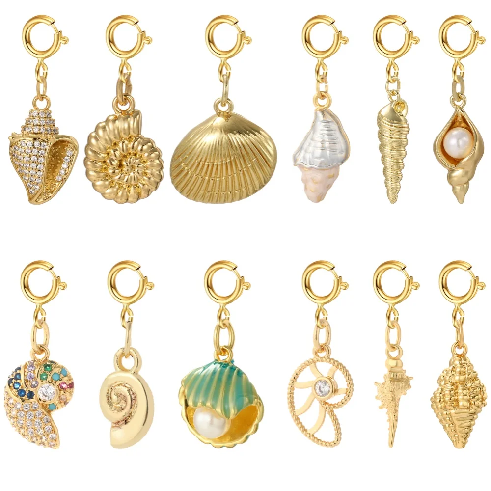 3 stücke Sommer Strand Stil Shell Conch Sea Star Charms CZ Anhänger Frühling Verschluss DIY Schlüsselbund Halskette Armband Zubehör Großhandel – Detail 1