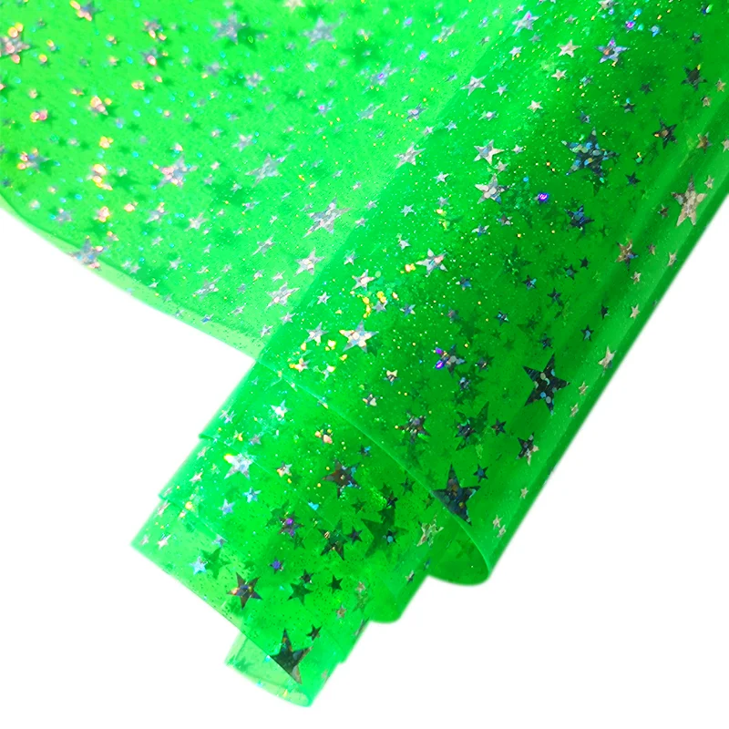 

Stars PVC ultra-transparent holographic vinyl artificial leather roll 46*120cm for DIY bow earring bag craft making