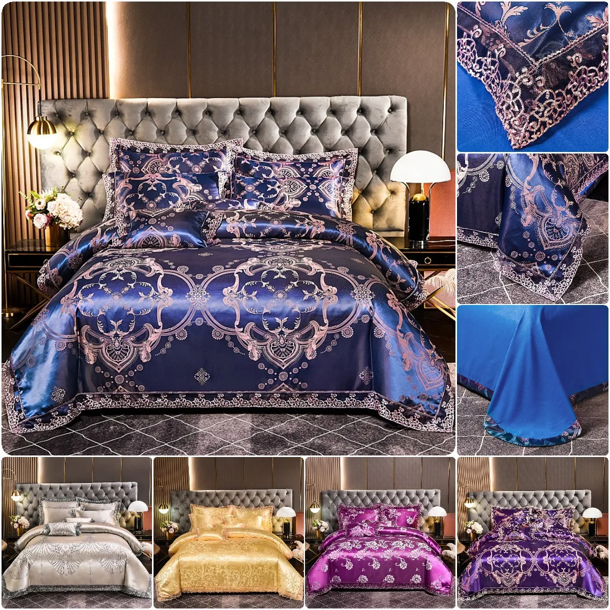 Luxury Satin Jacquard Bedding Set Duvet Quilt Cover Pillowcases Twin Queen King 