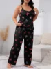Ensemble de pyjama noir à imprimé papillon pour femme, haut précieux doux, pantalon long avec nœud, grande taille, sommeil confortable 5