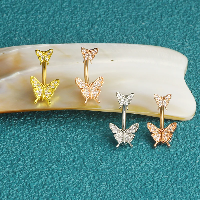 sales hot butterfly navel piercing jewelry wholesales silver gold 50pcs mix color belly button rings 14g dangle belly bar pack f