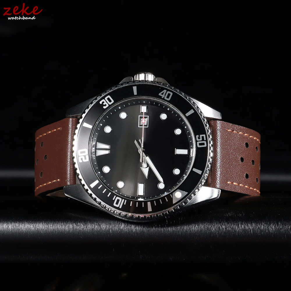 Vintage Handmade Leather Watch Strap - Quick Release, Breathable, Sport Design, Black & Brown, with Pin Buckle