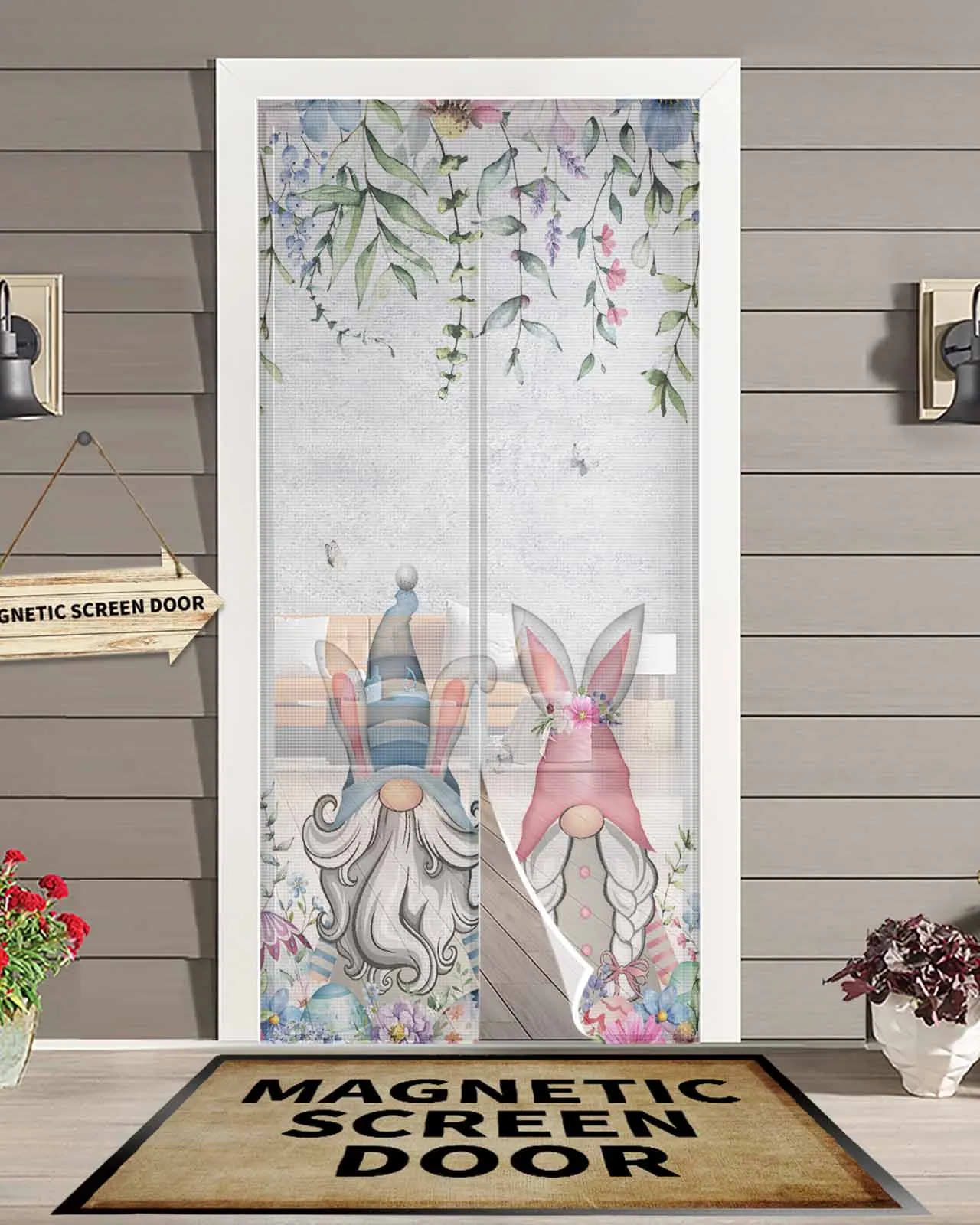 

Easter Egg Gnome Spring Flower Summer Magnetic Door Curtain Living Room Bedroom Home Anti-mosquito Screen Door Curtain