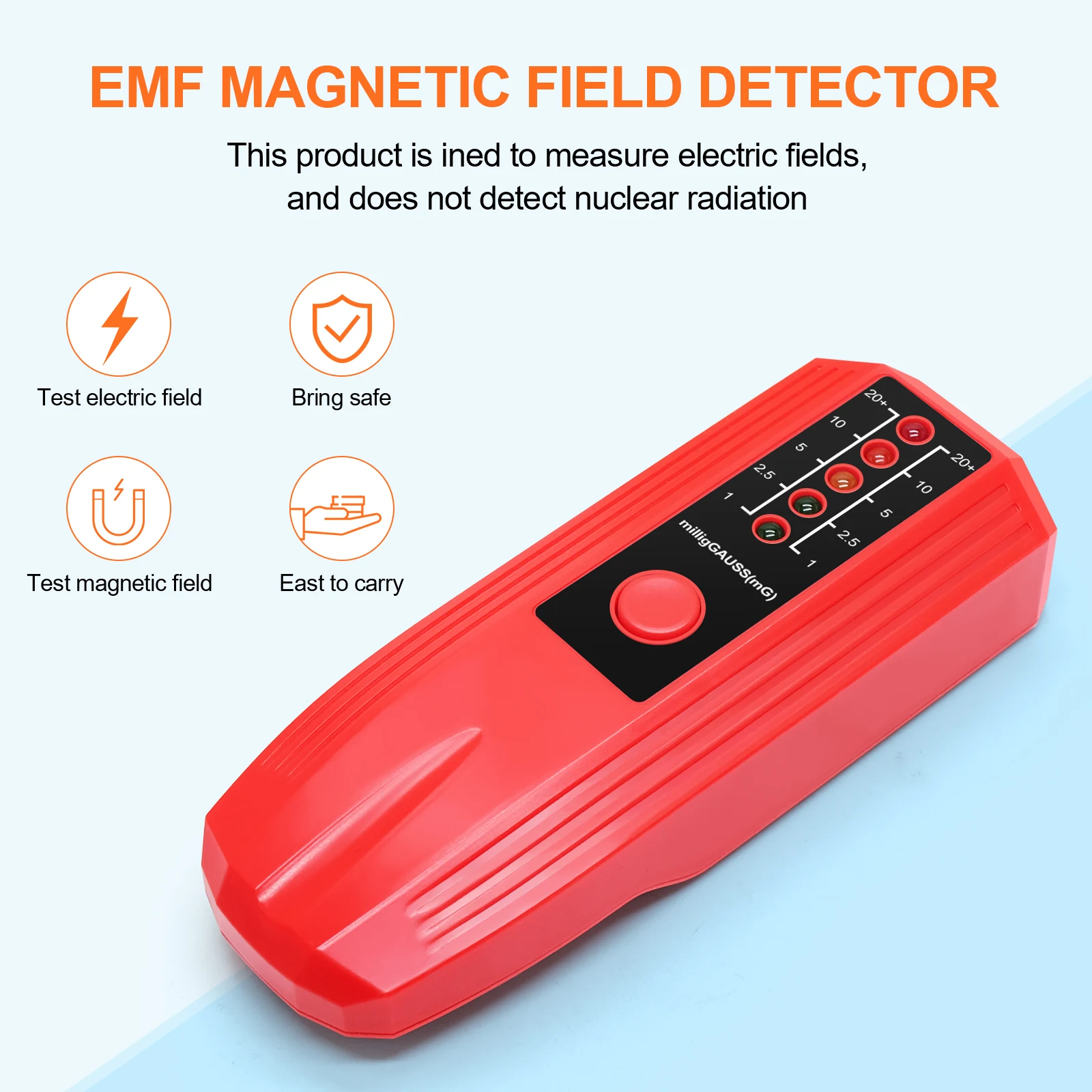 Electromagnetic Field EMF Gauss Meter Ghost Hunting Detector Portable EMF Magnetic Field Detector 5 LED Gauss Meter Testing