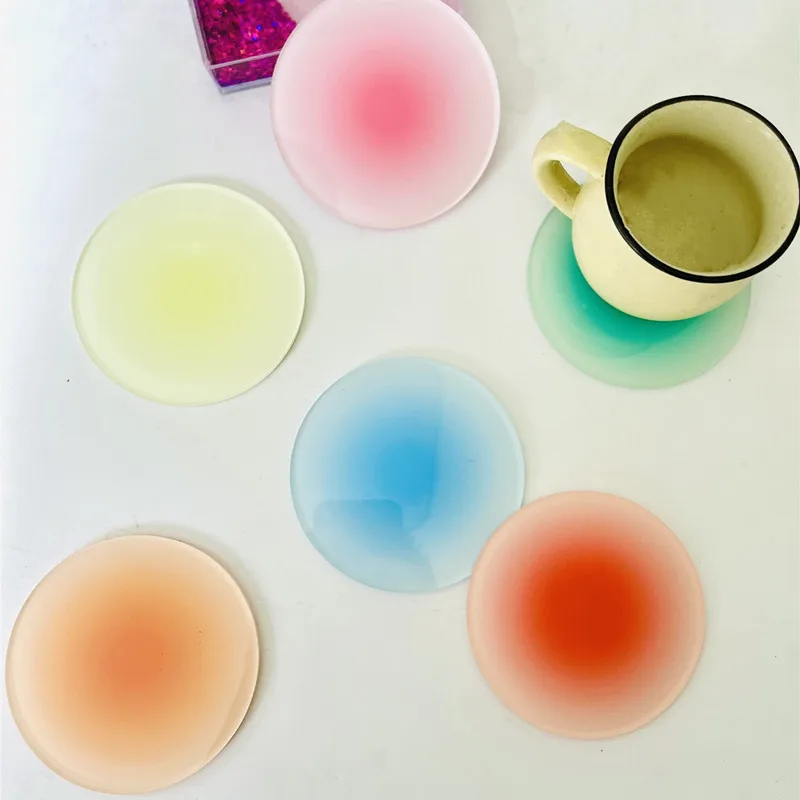 

Acrylic Coaster Gradient Colour Round Cup Pad Anti-slip Cafe Decoration Mug Mats Desktop Decoration Ornaments Photography Props