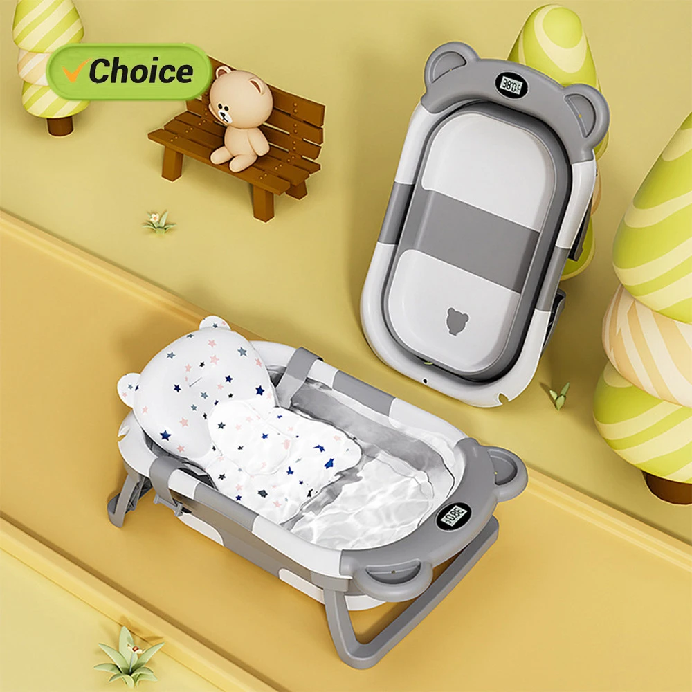 Real-time Temperature Folding Silicone Baby Take A Bath Bathtub Non-Slip Foot Bath Bucket Folding Bathroom With Temperature Sens baby bath tub