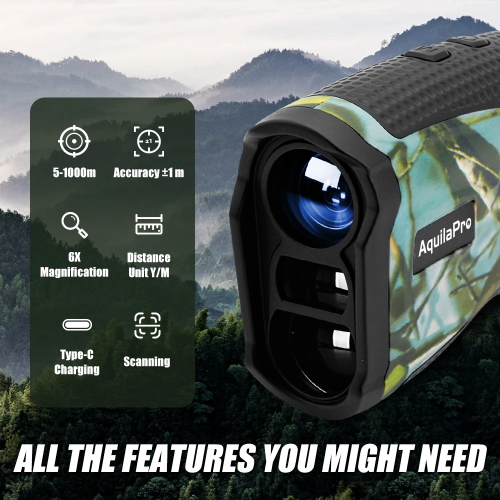 Laser Rangefinder with Distance/Angle/Speed Modes Type-C Charging 6X Magnificat
