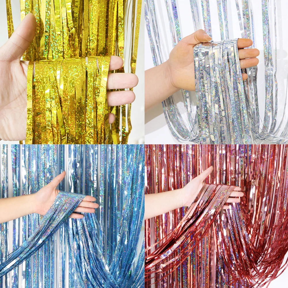 Glitter Metallic Foil Tinsel Curtain Backdrop 2M For Birthday Wedding Bridal Shower Bachelorette Party Decor Adult Anniversary