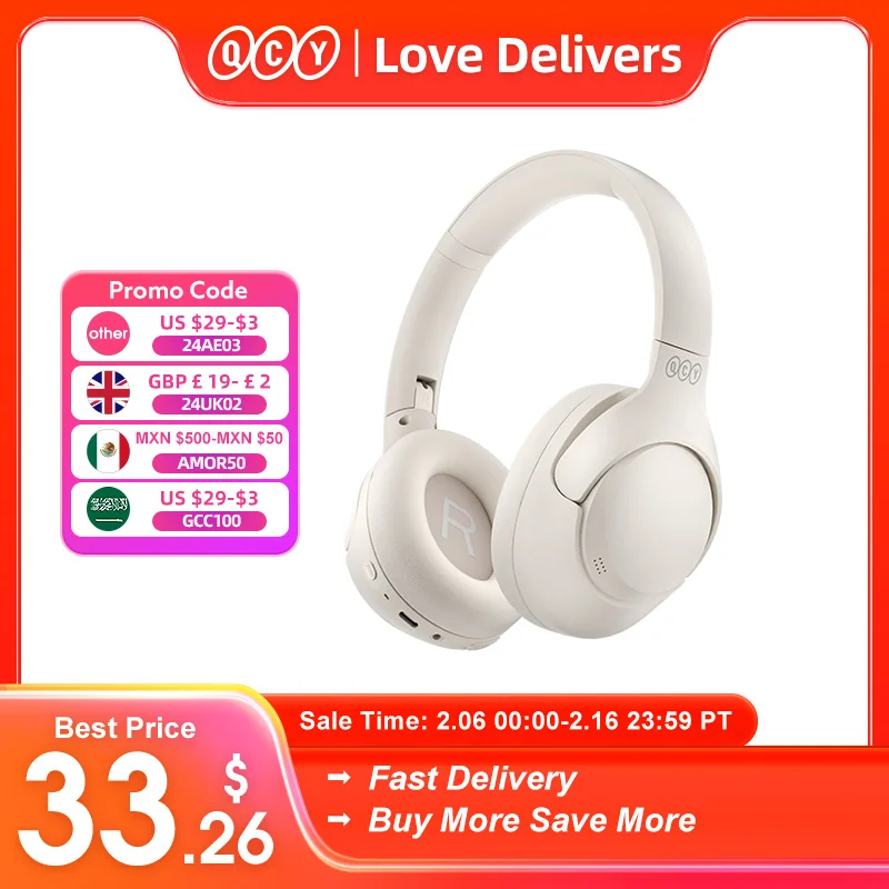 [$29-$3 Promo Code:24Ae03]Qcy H3 Anc Cuffie Wireless 43Db Cuffie Ibride Con Cancellazione Attiva Del Rumore Bluetooth 5.3 Auricolari Audio Hi-Res 70H 